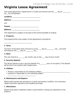 Printable  Lease Agreement Document for Virginia