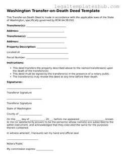 Printable  Transfer-on-Death Deed Document for Washington