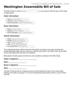 Printable  Snowmobile Bill of Sale Document for Washington