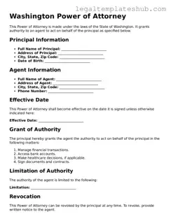 Printable  Power of Attorney Document for Washington