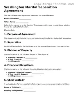 Printable  Marital Separation Agreement Document for Washington