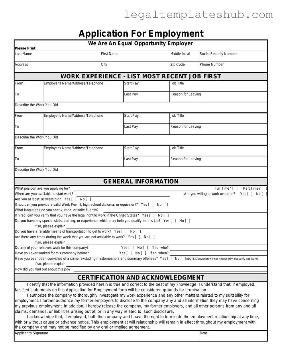 Blank Spanish Application Employment PDF Form