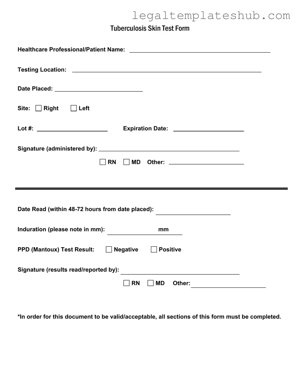 Blank Tb Test PDF Form