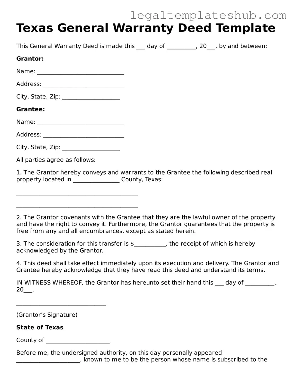 Printable Deed Document for Texas