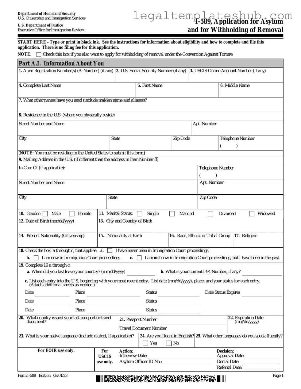 Blank USCIS I-589 PDF Form