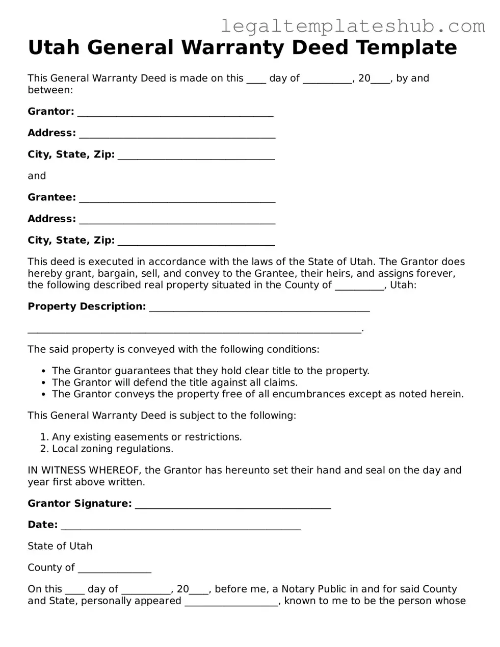 Printable Deed Document for Utah