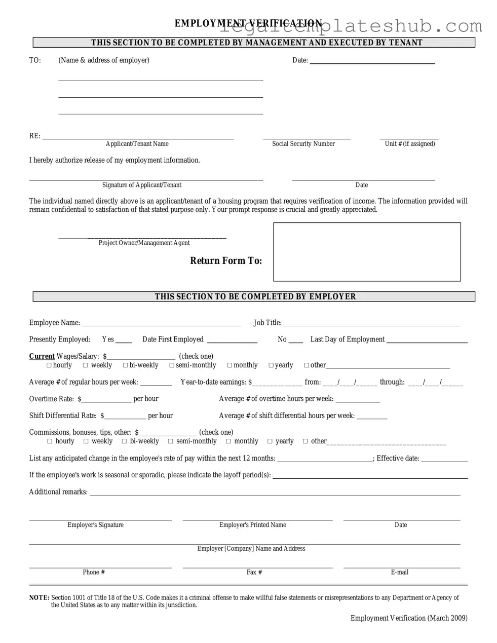 Blank Employment verification form PDF Form