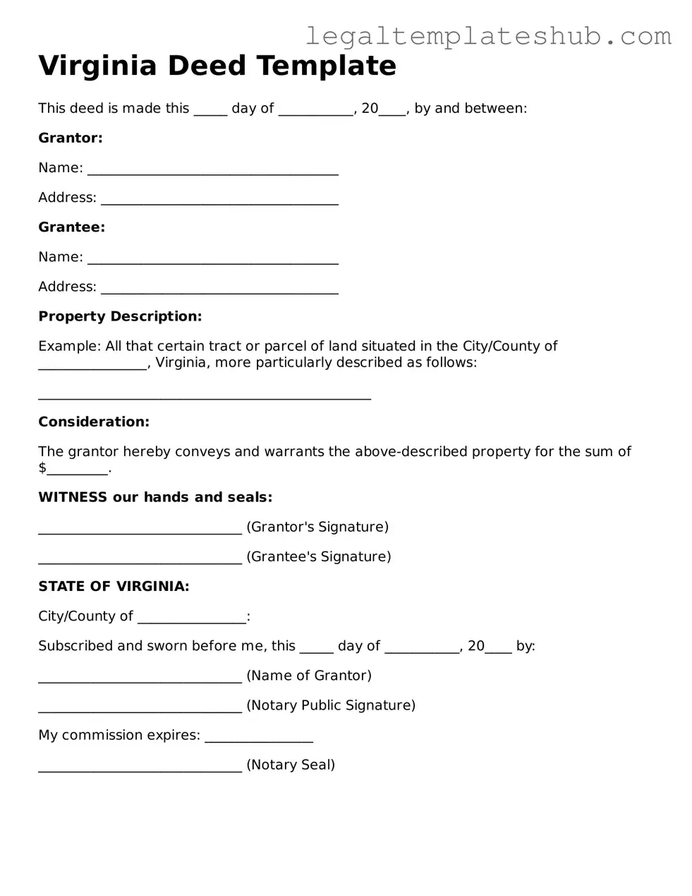 Printable Deed Document for Virginia