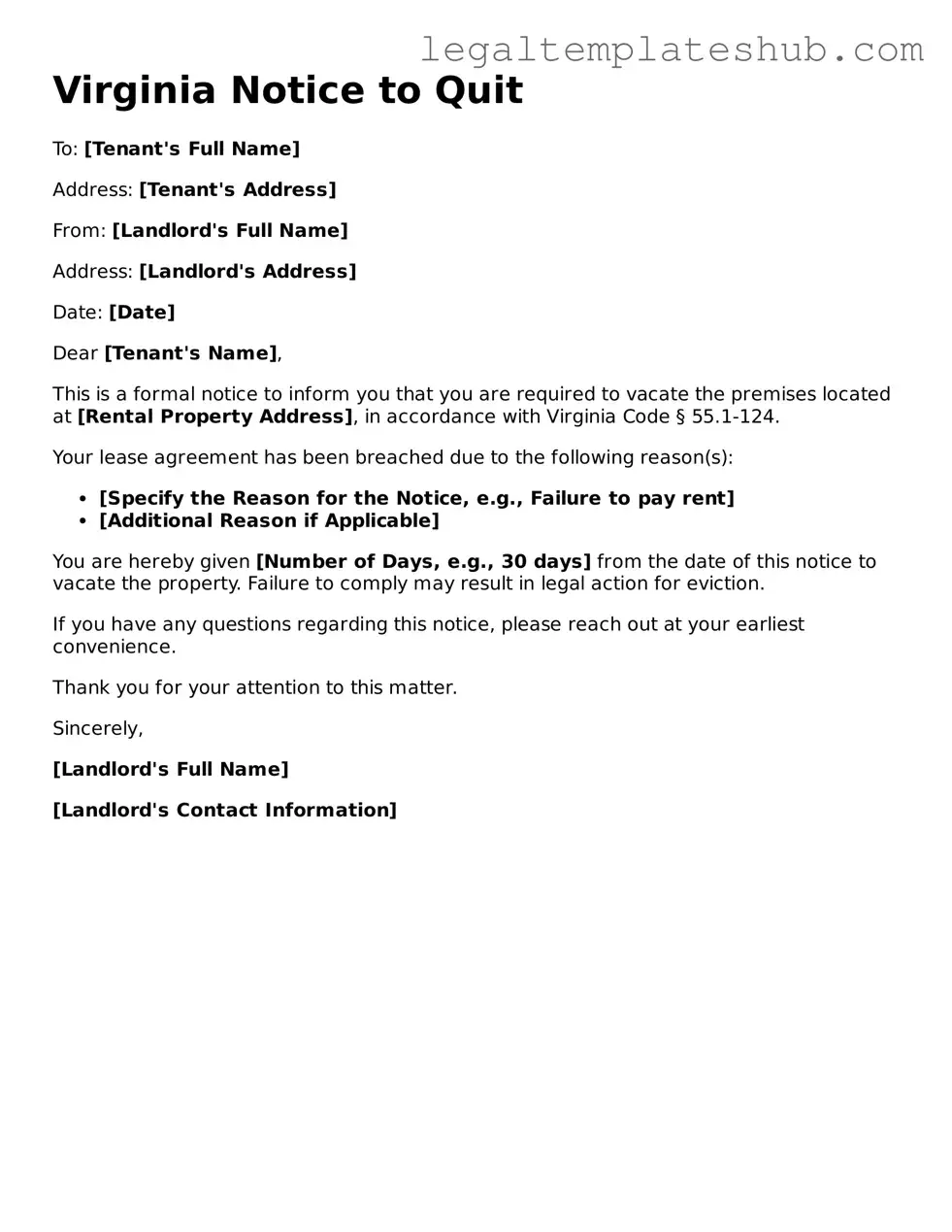 Printable Notice to Quit Document for Virginia