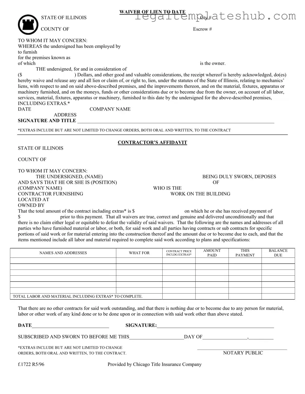 Blank Chicago Title Waiver Format PDF Form
