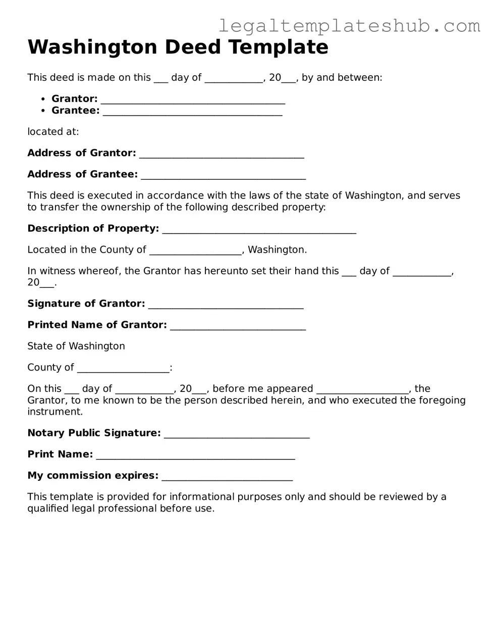 Printable Deed Document for Washington