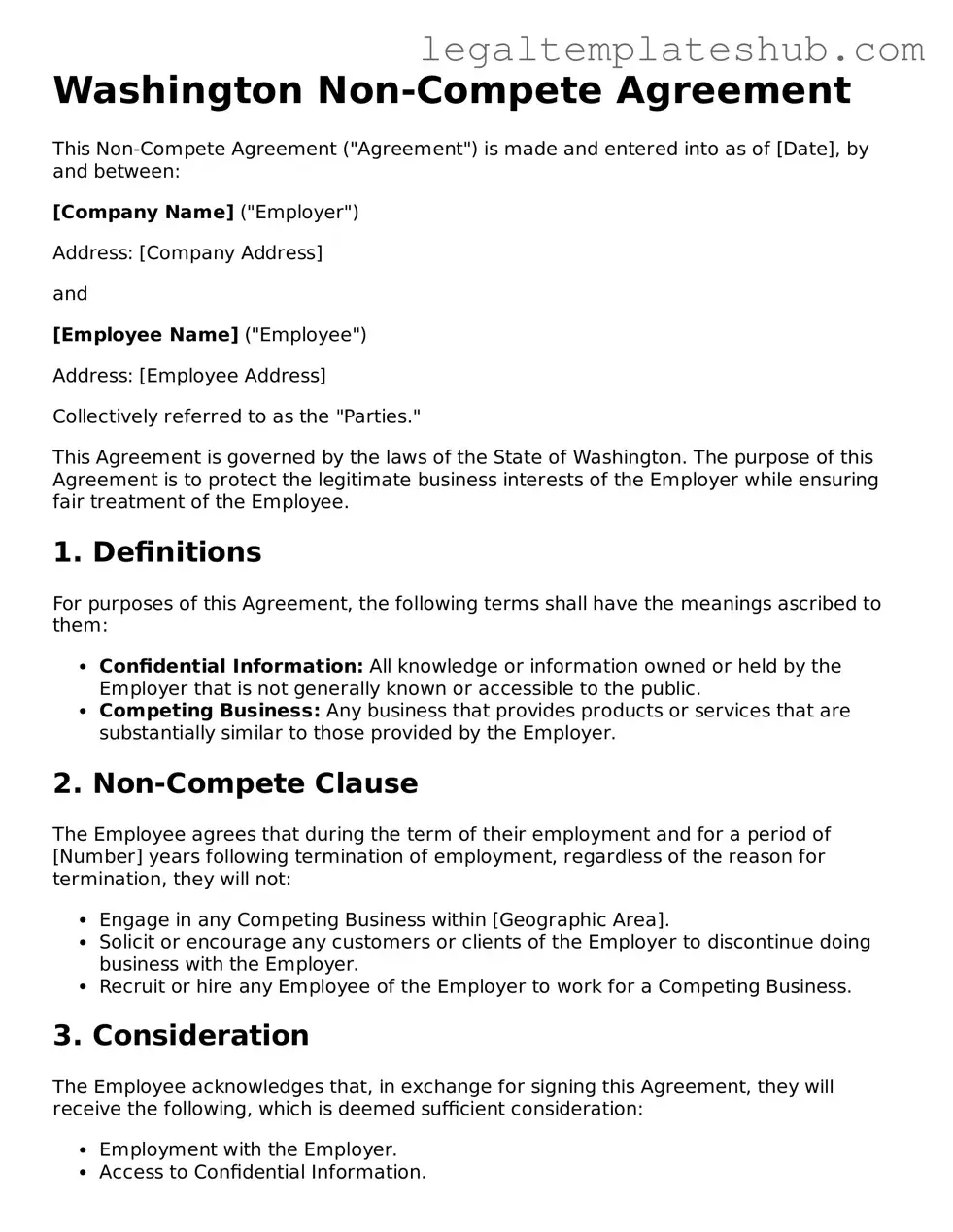 Printable Non-compete Agreement Document for Washington