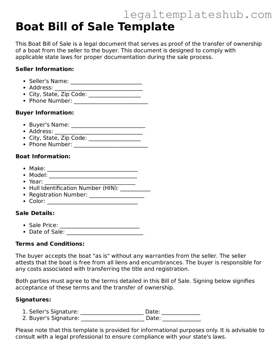 Printable Boat Bill of Sale Template