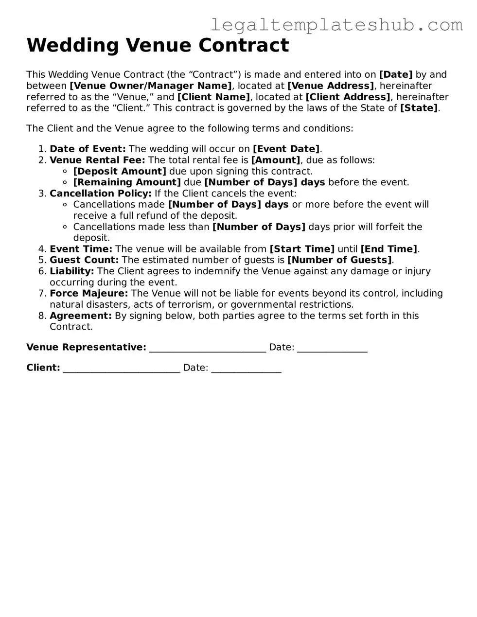 Printable Wedding Venue Contract Template