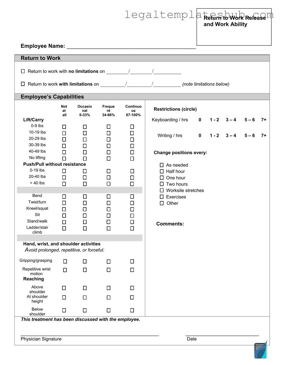 Blank Work Release PDF Form